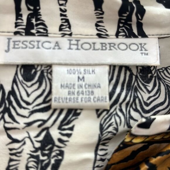 Jessica Holbrook Zebra Print Silk Shirt Fabulous Print Oversized VTG SZ S - Picture 6 of 7